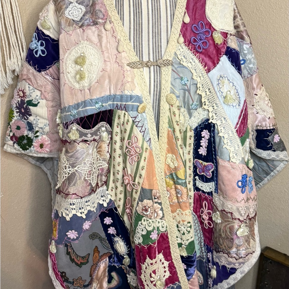 Vintage crazy quilt style one of a kind homemade kimono boho